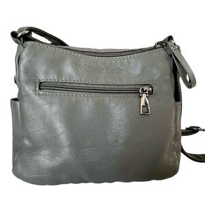 Volganik Rock Crossbody Bag Purse Gray Plush Faux Soft Leather Zip Pockets